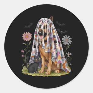 Pegatina Redonda Parche Floral Espeluznante Perro Pastor Alemán