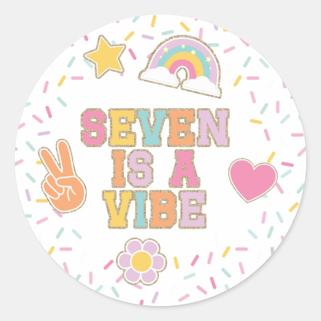 Pegatina Redonda Parche Preppy Seven es un cumpleaños de Vibe (Anverso)