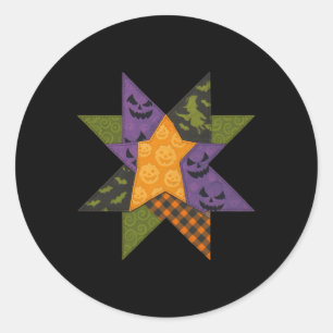 Pegatina Redonda Parche Quilling Block Star Pattern Halloween Qu