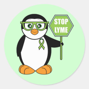 Pegatina Redonda Pare el pingüino de Lyme con el Rótulo