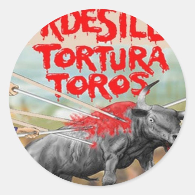 Pegatina Redonda ¡Pare la lucha de Bull! (Anverso)