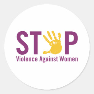 Pegatina Redonda Pare la violencia contra mujeres
