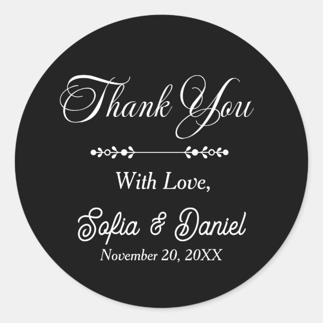 Pegatina Redonda Pareja artística de Moda de Boda blanco y negro de (Anverso)