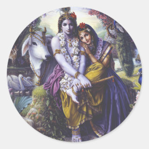 Pegatina Redonda Pareja atractiva Radha Krishna