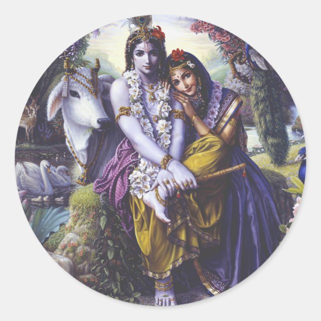 Pegatina Redonda Pareja atractiva Radha Krishna (Anverso)