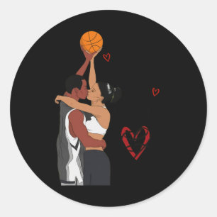 Pegatina Redonda Pareja Baloncesto Negro Te Amo Doble o Nada