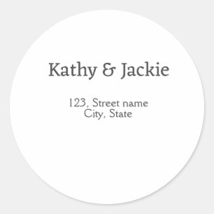 Pegatina Redonda Pareja blanca negra nombre dirección ciudad estado