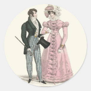 Pegatina Redonda Pareja Boda Antigua 1823 Hombre Mujer Moda