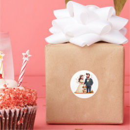 Pegatina Redonda Pareja Boda con perros - Pastel espeluznante