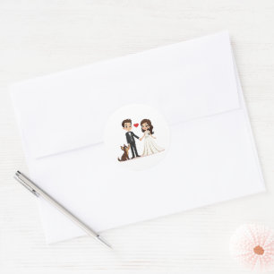 Pegatina Redonda Pareja Boda de Kawaii con perros - Estilo Chibi