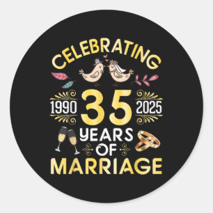 Pegatina Redonda Pareja Celebrando 35 Años De Matrimonio Desde 1990