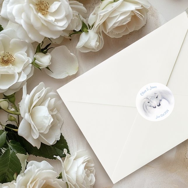 Pegatina Redonda Pareja de amor de Unicornios blancos (Subido por el creador)