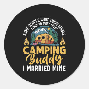 Pegatina Redonda Pareja de campamento divertida amantes del camping