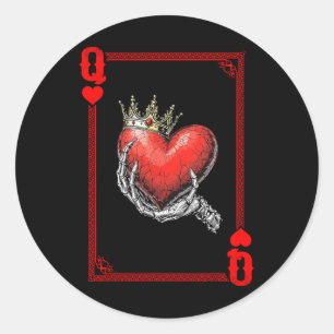 Pegatina Redonda Pareja de cartas de la Reina Rey de Corazones coin