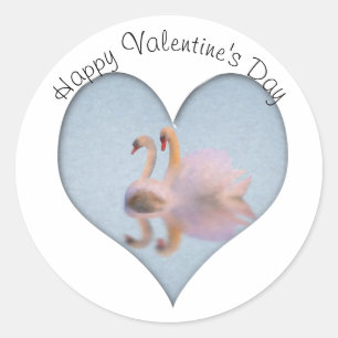 Pegatina Redonda Pareja de Cisnes Compañeros de Vida San Valentín