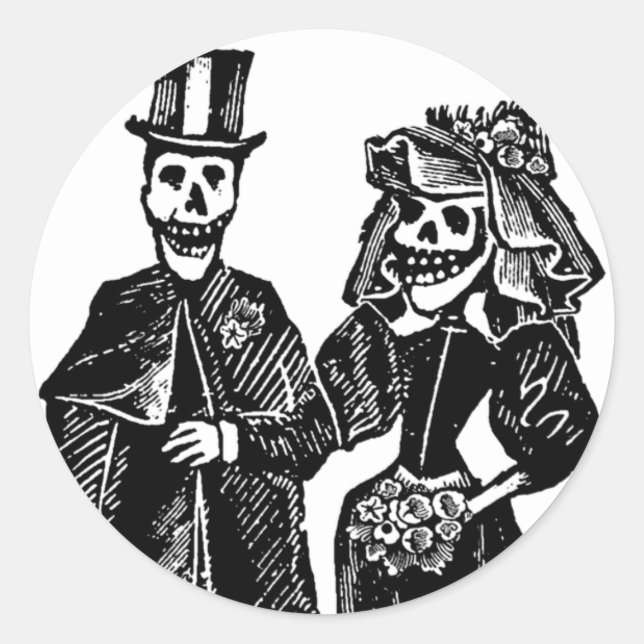 Pegatina Redonda Pareja de esqueleto - Sellos/Pegatinas #1 (Anverso)