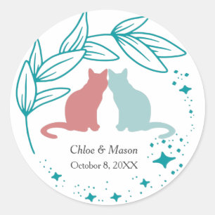 Pegatina Redonda Pareja de gatos y vegetación única