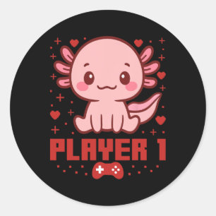 Pegatina Redonda Pareja de jugadores de Axolotl Capyra Arcade Retro
