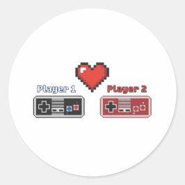 Pegatina Redonda Pareja de jugadores Pixel Art 8-bit Jugador 1 Juga