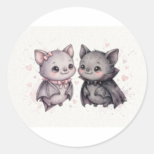 Pegatina Redonda Pareja de Murciélagos Vampiros Adorables