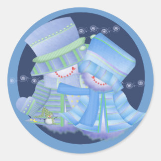 Pegatina Redonda Pareja de nieve navideña Feliz