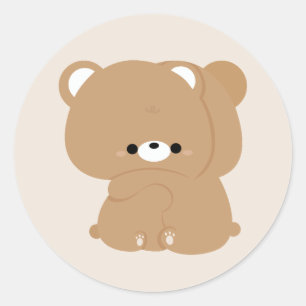 Pegatina Redonda Pareja De Oso Marrón Cute