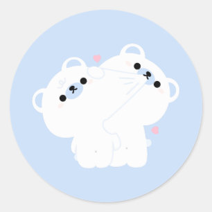 Pegatina Redonda Pareja De Oso Polar Cuto