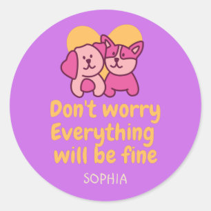 Pegatina Redonda Pareja de perro y cosecha de animaciones