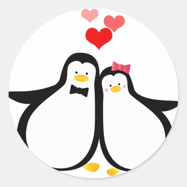 Pegatina Redonda pareja de pingüinos (Anverso)