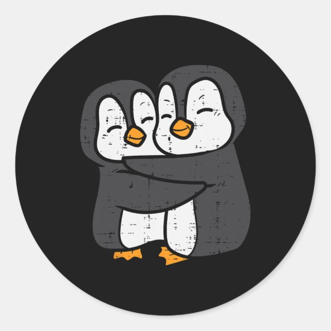 Pegatina Redonda Pareja de pingüinos abraza a mujeres hombres Chica (Anverso)