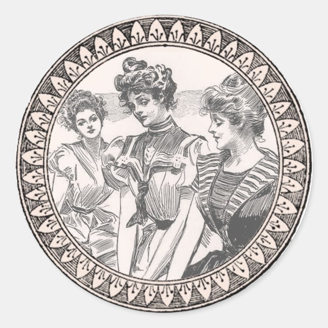 Pegatina Redonda Pareja de Romance Vintage: Rosas de Antiguos Amant (Anverso)