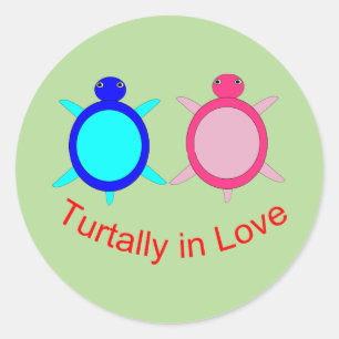 Pegatina Redonda Pareja De Tortuga Cuta