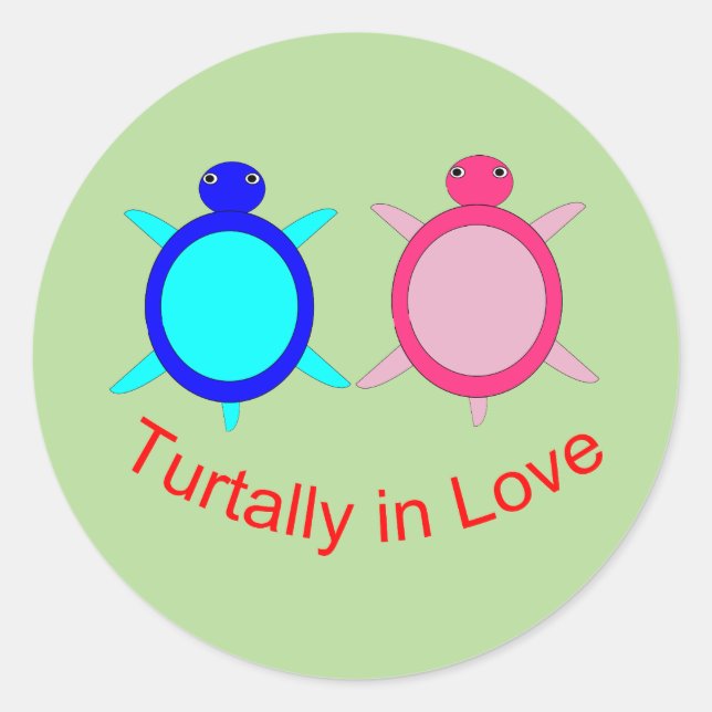 Pegatina Redonda Pareja De Tortuga Cuta (Anverso)