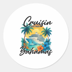 Pegatina Redonda Pareja de vacaciones familiares Crucero 2026 Cruis