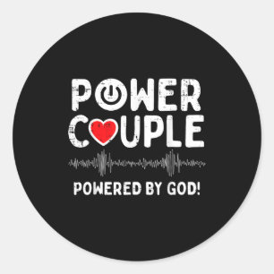 Pegatina Redonda Pareja del Día de San Valentín con Poder Dios Homb