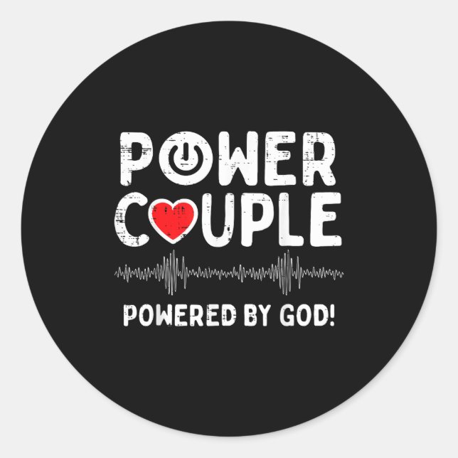 Pegatina Redonda Pareja del Día de San Valentín con Poder Dios Homb (Anverso)