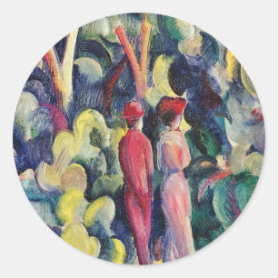 Pegatina Redonda Pareja en el camino del bosque de August Macke