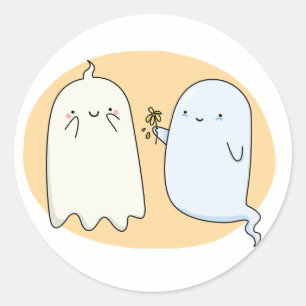 Pegatina Redonda Pareja fantasma kawaii
