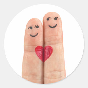 Pegatina Redonda Pareja Finger Heart