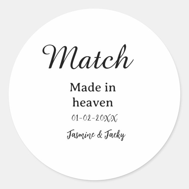 Pegatina Redonda Pareja hecha en el cielo añade nombre fecha simple (Anverso)