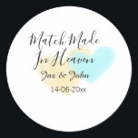 Pegatina Redonda Pareja hecha en el cielo azul amarillo corazón pas<br><div class="desc">Para enamorados como nosotros</div>