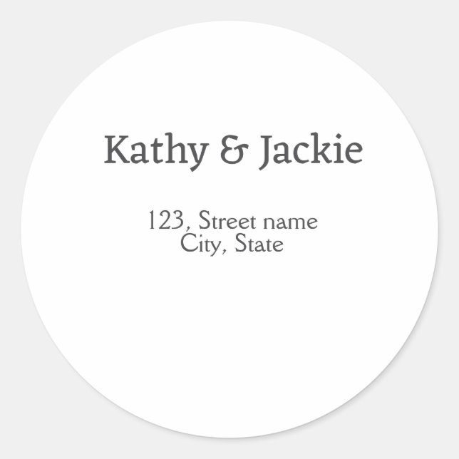Pegatina Redonda Pareja negro blanco nombre dirección ciudad estado (Anverso)