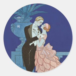 Pegatina Redonda Pareja romántica vintage ~ "Oui"