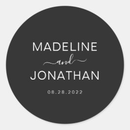 Pegatina Redonda Pareja simple y moderna de Boda negro
