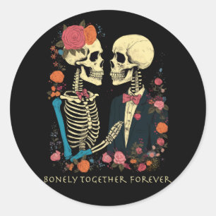 Pegatina Redonda Pareja Skeleton