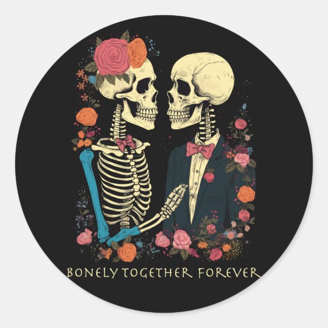 Pegatina Redonda Pareja Skeleton (Anverso)