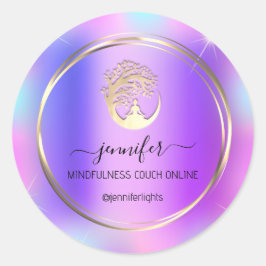 Pegatina Redonda Pareja terapéutica de meditación de yoga Holograma