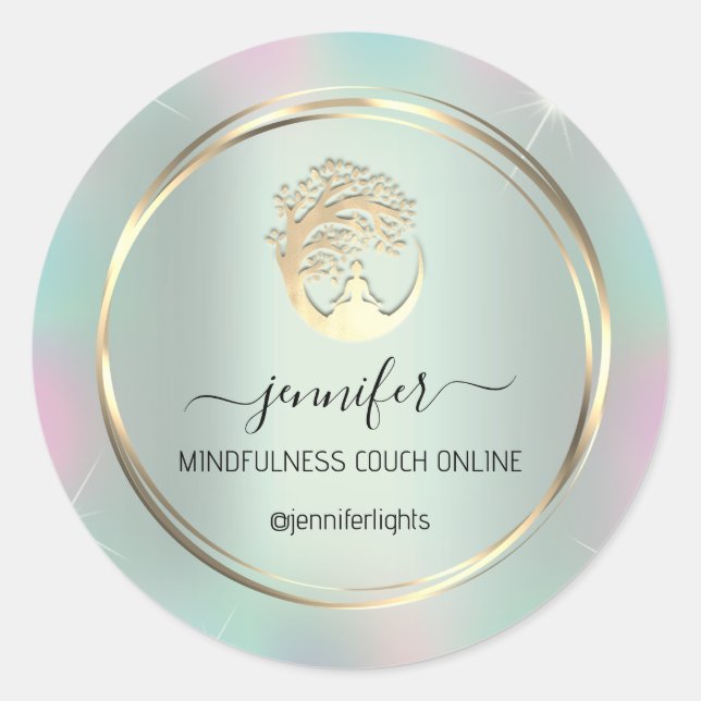 Pegatina Redonda Pareja Terapéutica de Meditación de Yoga Holograph (Anverso)