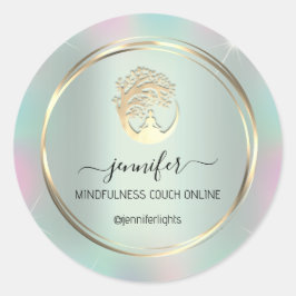 Pegatina Redonda Pareja Terapéutica de Meditación de Yoga Holograph