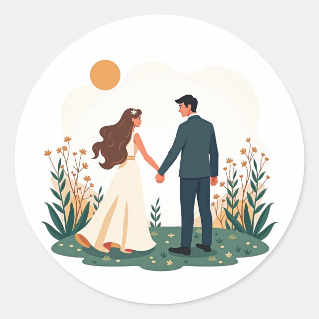 Pegatina Redonda Pareja Tomados de la Mano  (Anverso)